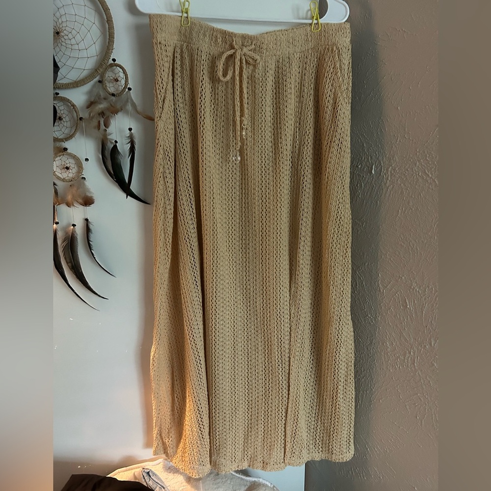 Beige Knit Maxi Swim Cover Up Skirt